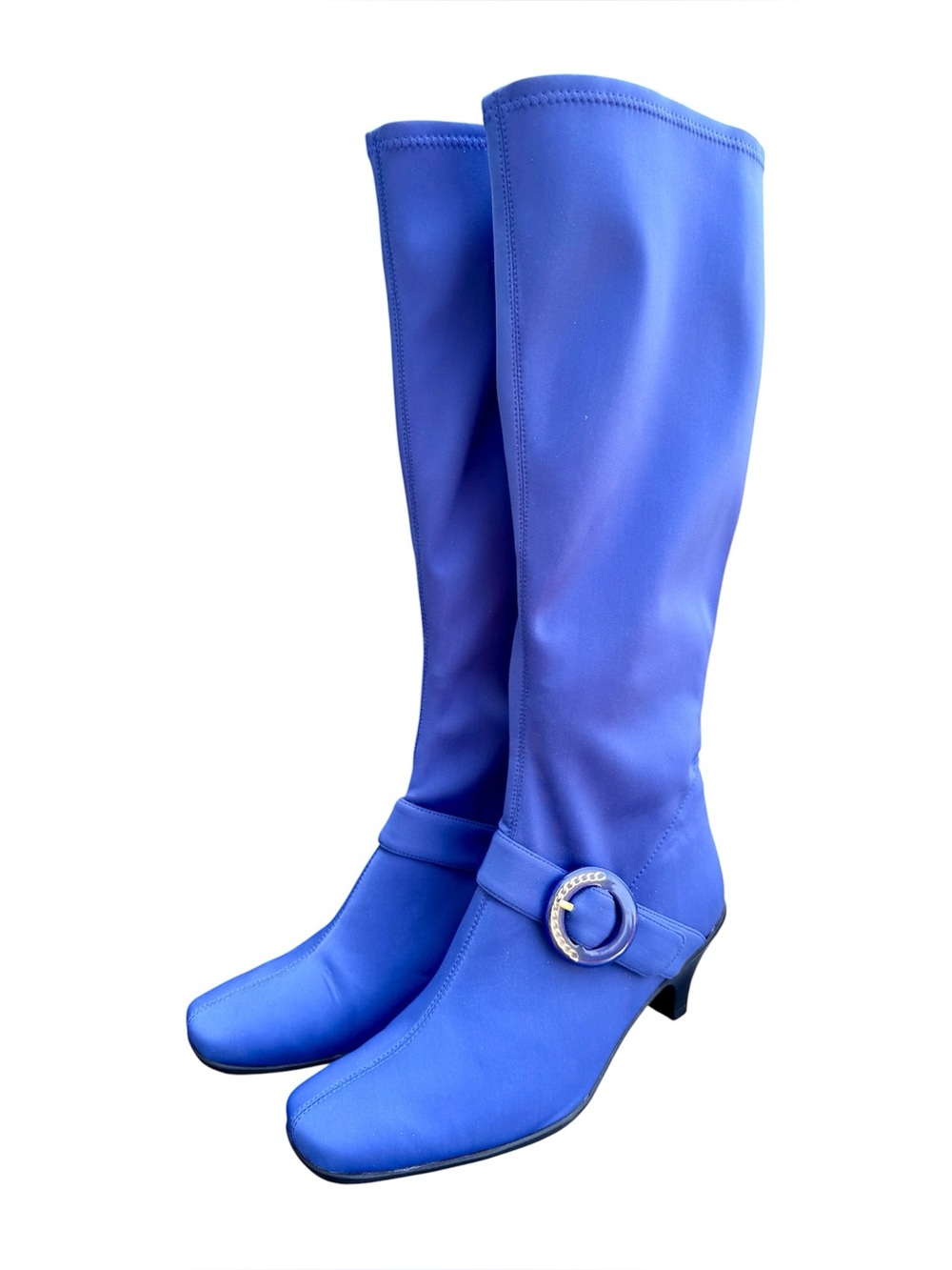 Bellini Blue Knee-High Women's Boots with Decorative Buckle- 7W